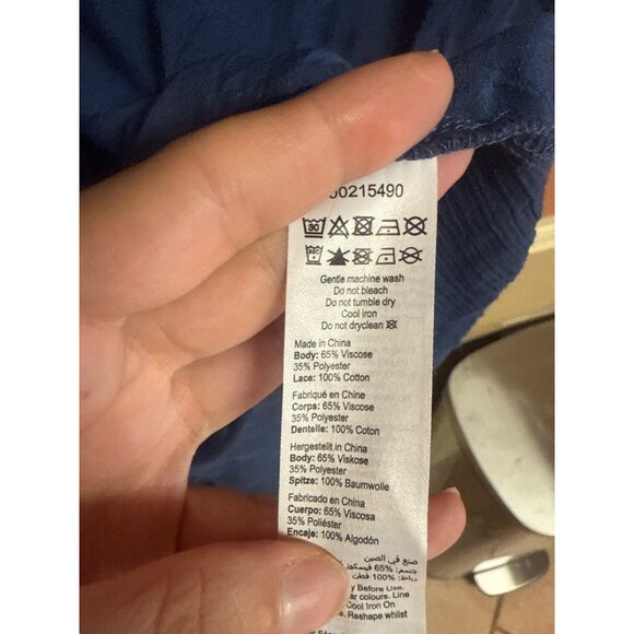 Blue Boho 30/32 Chic Eyelet Lace V-Neck Tunic Flowy Bell Sleeves & Intricate Tex - Picture 6 of 7